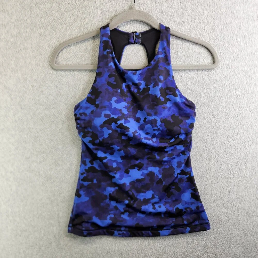 Athleta Tankini Womens 32 B/C Blue Camo Maldives Bra Cup Modest Swimsuit Top